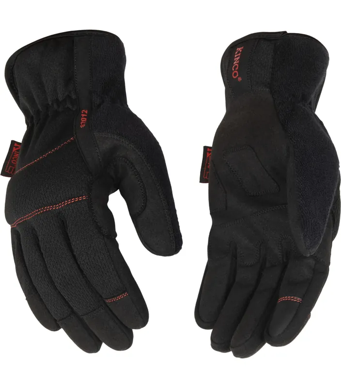 KincoPro Breathable Synthetic Gloves - Black w/Red Stitching