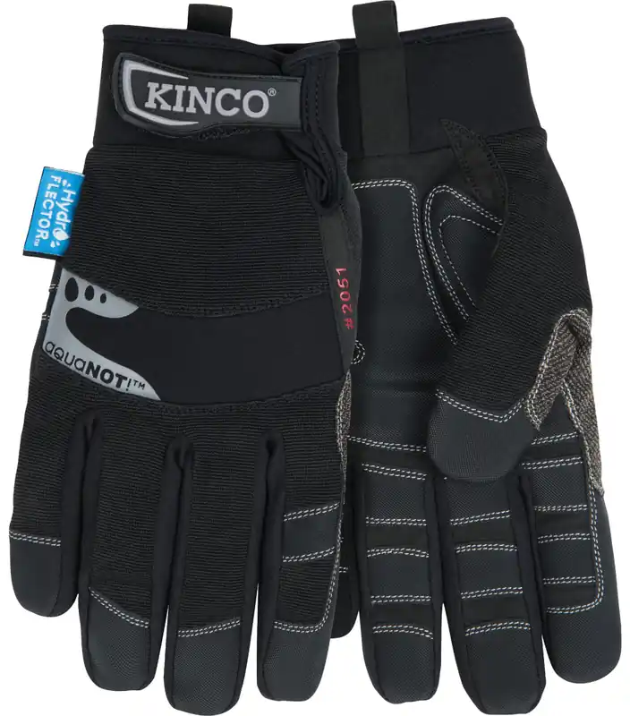 KincoPro HydroFlector Lined Waterproof Synthetic with Pull-Strap Gloves - Black