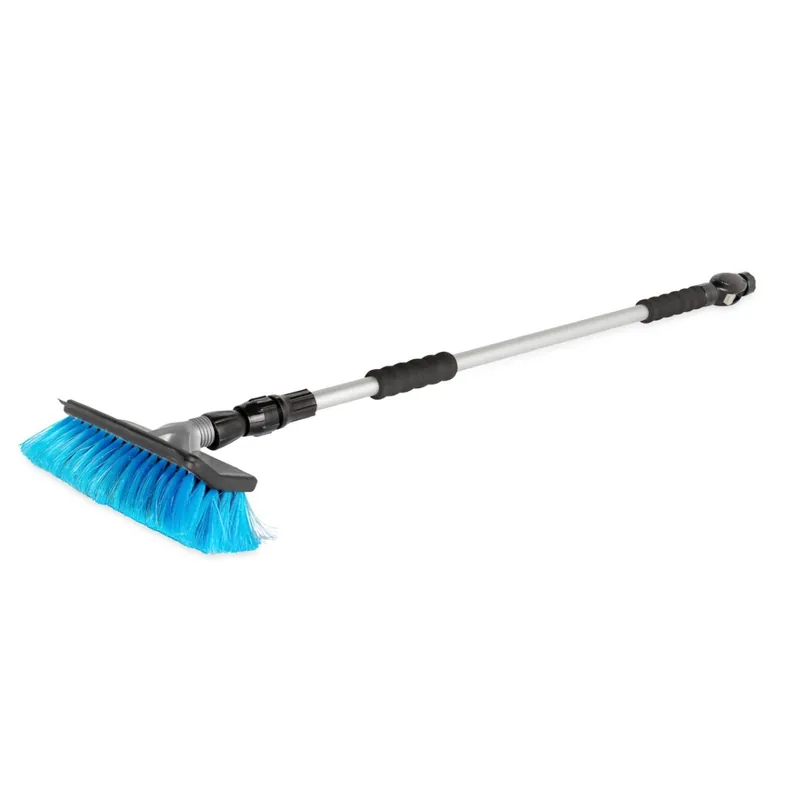 Camco RV Brush for Washing with Extension Pole, Handle Adjusts from 43″ to 71″, Includes On/Off Flow Control and a Built-In Squeegee for Maximum Cleaning