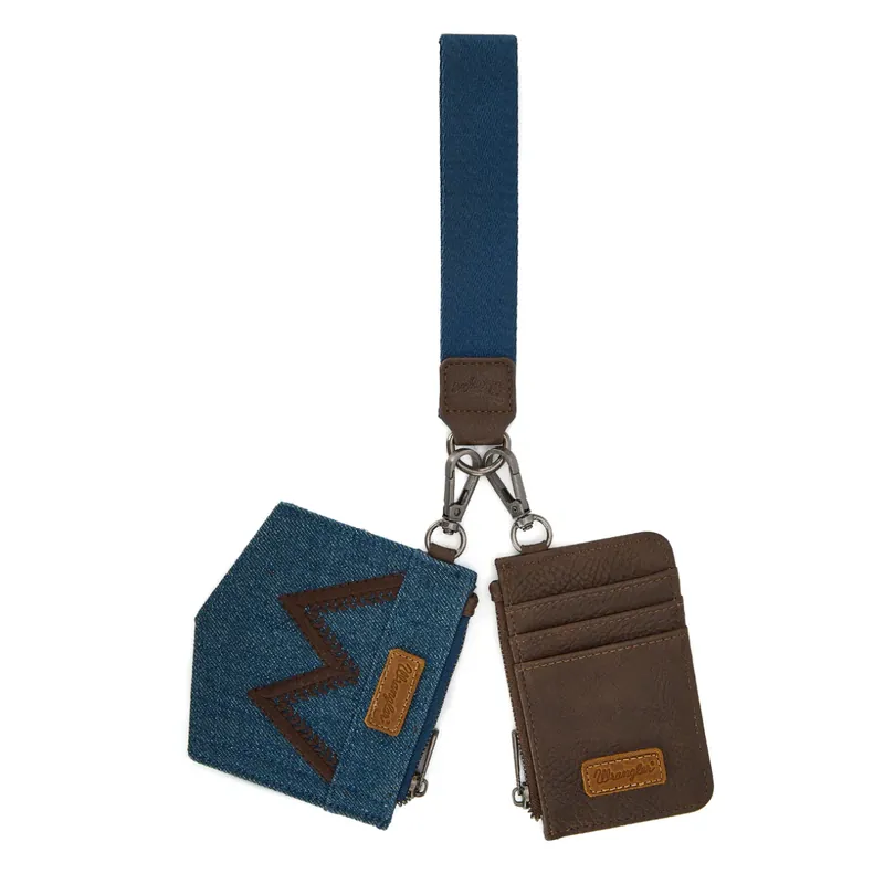 Wrangler WG367-W119 Wrangler logo "W" Embroidered Dual Pouch Wristlet