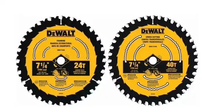DeWalt 7-1/4" 24 and 40 -Tooth Rough Finish Tungsten carbide-tipped steel Circular saw blade Set 2 -Pack