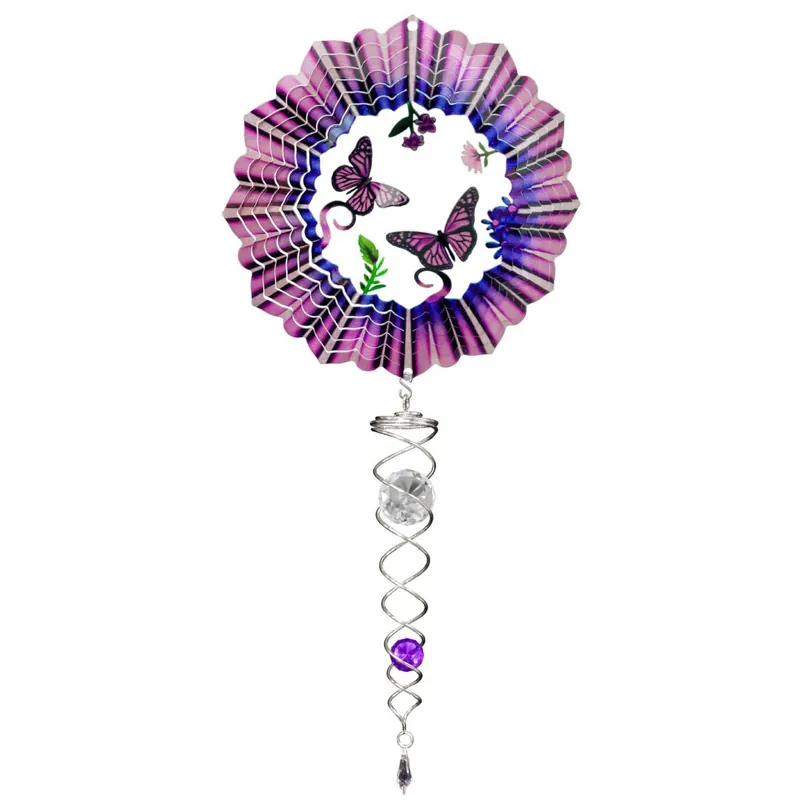 Spinfinity Designs 14" 3D Purple Butterfly Mini Set - 6.5" Wind Spinner - 7.5" Crystal Twister