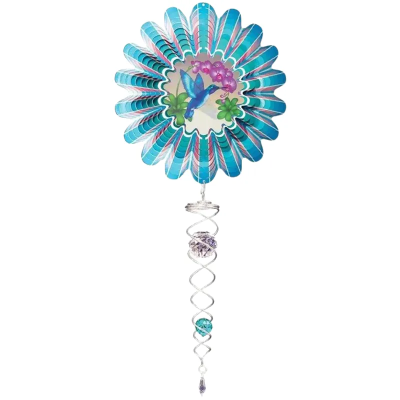 Spinfinity Designs 14" Blue Hummingbird Mini Set - 6.5" Wind Spinner - 7.5" Crystal Twister