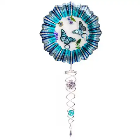 Spinfinity Designs 14" 3D Blue Butterfly Mini Set - 6.5" Wind Spinner - 7.5" Crystal Twister