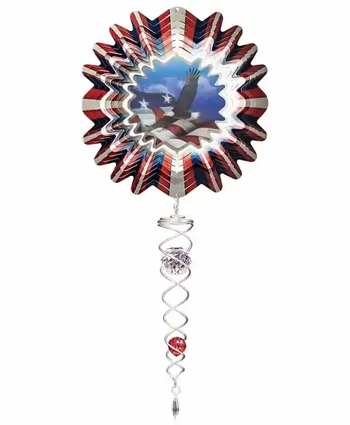 Spinfinity Designs 14" Animated Patriotic Mini Set - 6.5" Wind Spinner - 7.5" Crystal Twister