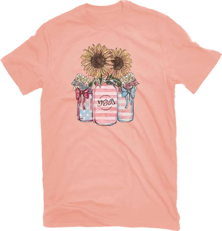 Pivotal Partners Women‘s Sunflower Jars T-Shirt Peach AMPL-16233