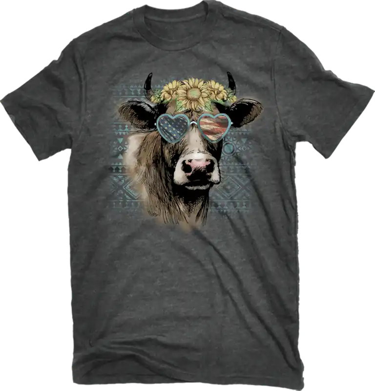 Pivotal Partners Women‘s Cow Sunglasses T-Shirt Charcoal AMPL-16273