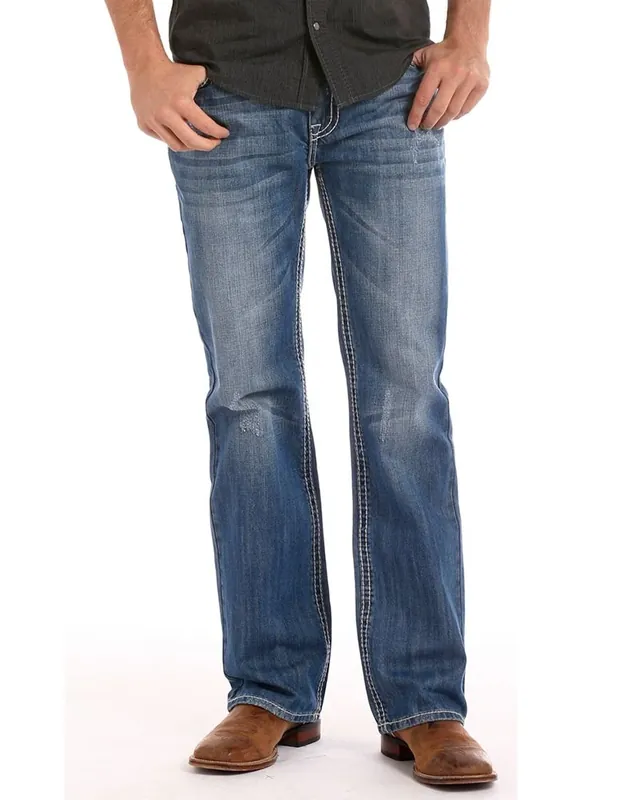 Rock & Roll Denim Men‘s Double Barrel Low Rise Relaxed Fit Straight Leg Jeans - Medium Wash M0S1612