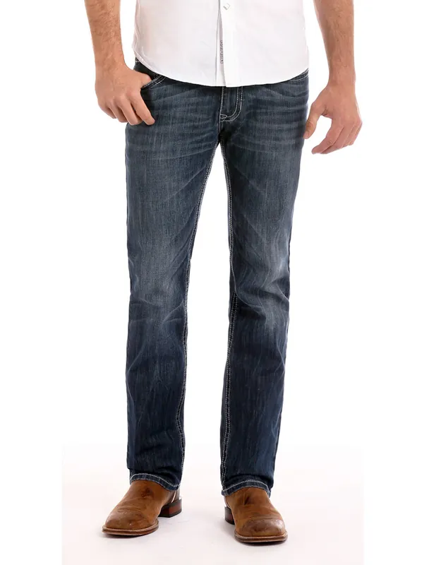 Rock & Roll Denim Men‘s Revolver Stretch Low Rise Slim Fit Straight Leg Jeans - Dark Vintage M1R3482