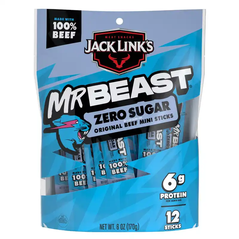 Jack Link‘s MrBeast Zero Sugar Mini Beef Sticks Original - 6oz/12ct
