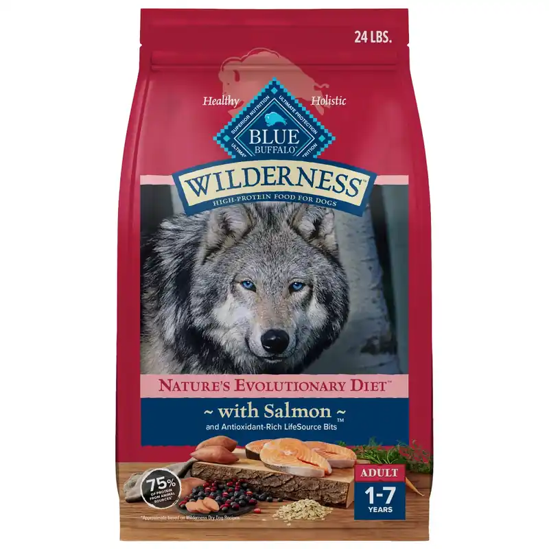 Blue Buffalo Wilderness High Protein Natural Adult Dry Dog Food plus Wholesome Grains, Salmon - 24lbs
