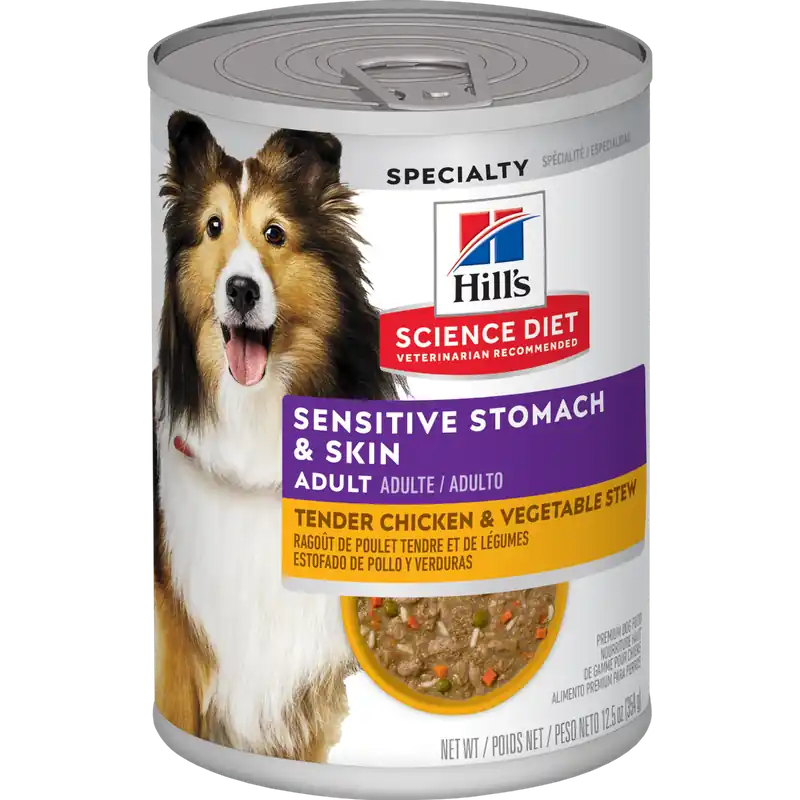 Hill‘s Science Diet Adult Sensitive Stomach & Skin Tender Chicken & Vegetable Stew Dog Food 13oz