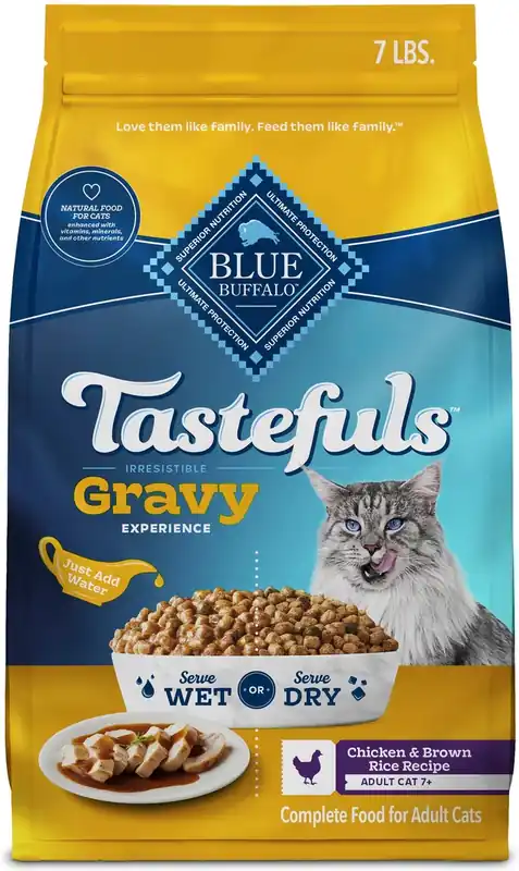Blue Buffalo Tastefuls Irresistible Gravy Experience Adult 7+ Chicken & Brown Rice Recipe Dry Cat Food 7lb