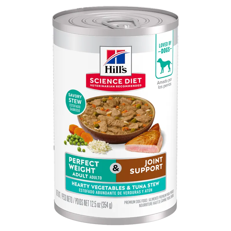 Hill‘s Science Diet Adult Perfect Weight & Joint Support Hearty Vegetables and Tuna Stew Canned Dog Food - 12.5 oz.