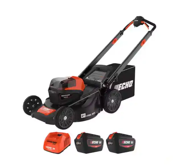 ECHO 56V 21 in. Cordless Battery 3-in-1 Walk Behind Self-Propelled Lawn Mower w/ (2) 5Ah Batteries and Rapid Charger (DLM-2100SPR2-2))