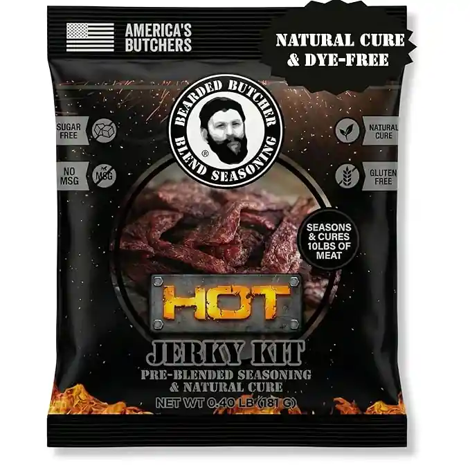 Bearded Butchers Hot Jerky Seasoning & Natural Cure Kit for 10 LBS. of Protein