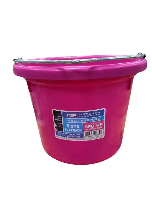 Tuff Stuff Products Multi Purpose Flat Back Bucket 8 Quarts - Hot Pink