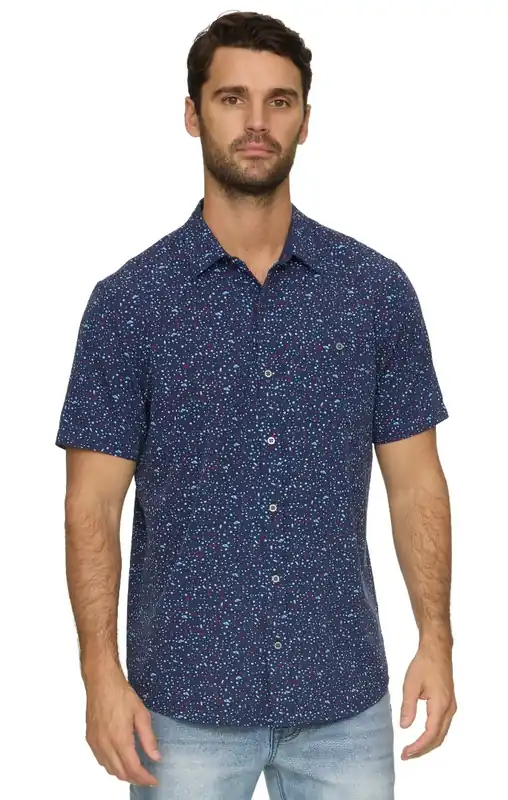 Threadgrit 250th Americana Capsule Collection Men‘s Wilson UPF Performance Western Short Sleeve Shirt - Navy Combo