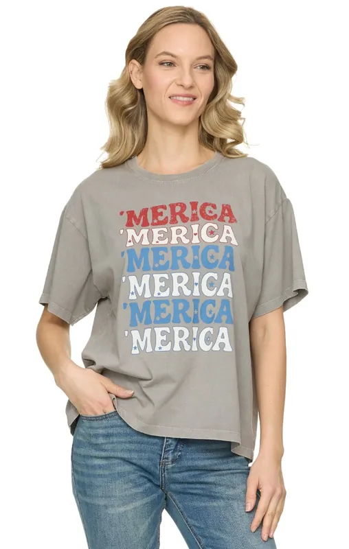 Threadgrit 250th Americana Capsule Collection Women‘s ‘MERICA Boyfriend Short Sleeve Tee - Grey