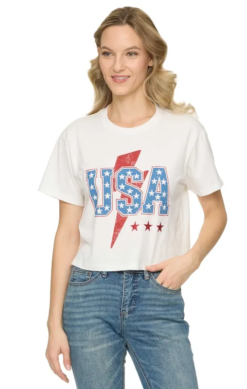 Threadgrit 250th Americana Capsule Collection Women‘s USA Lightning Bolt Short Sleeve Tee - Cream