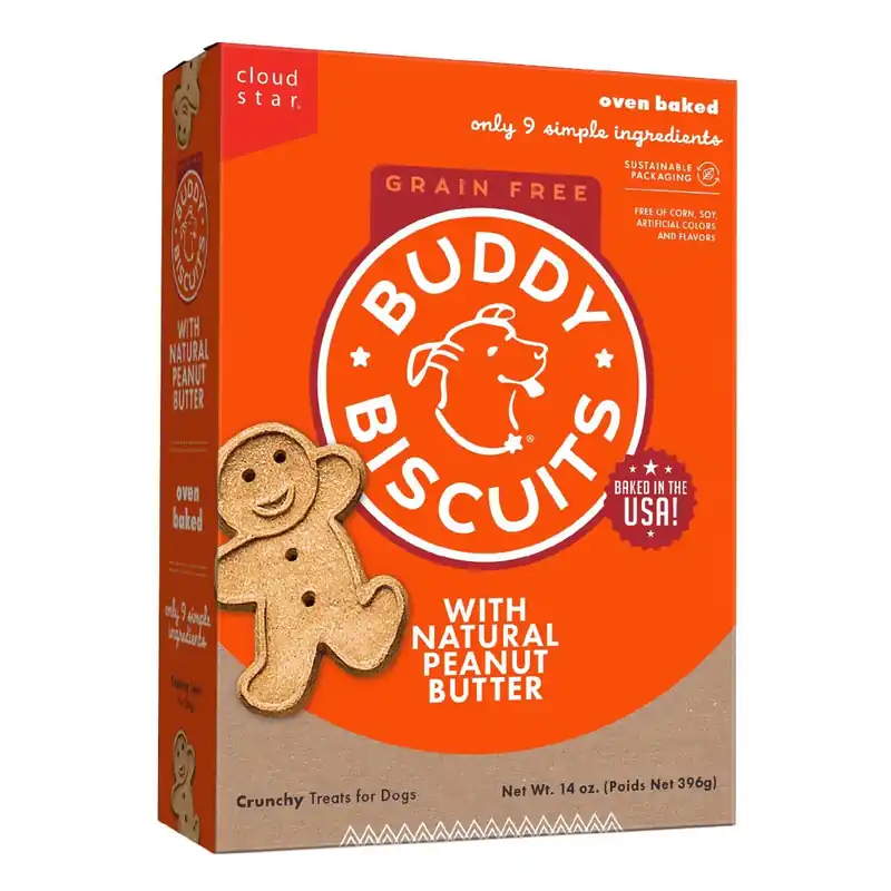 Buddy Biscuits Grain-Free Oven baked Treats with Peanut Butter Dry Dog Treats - 14oz