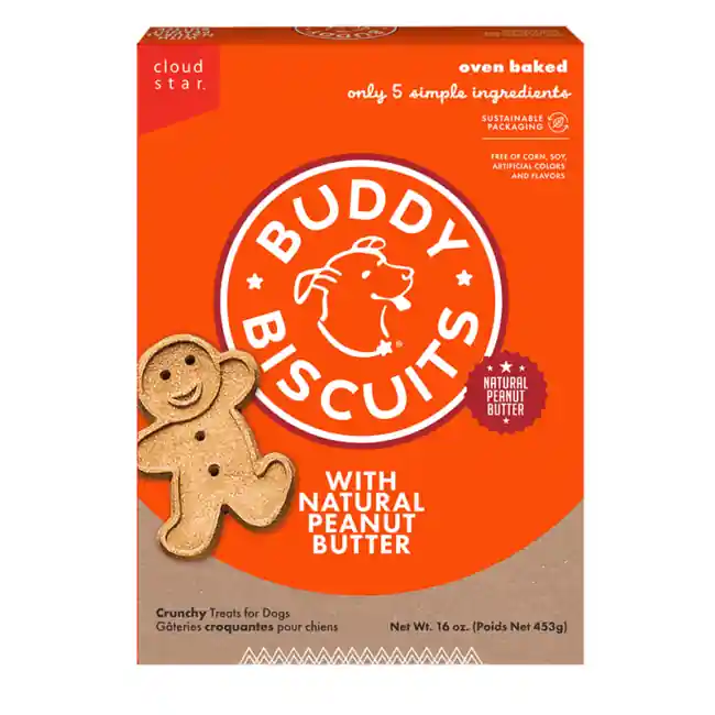Buddy Biscuits Whole Grain Oven Baked Crunchy Peanut Butter Dog Treats - 16 oz