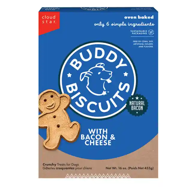 Buddy Biscuits Whole Grain Oven Baked Crunchy Bacon & Cheese Dog Treats - 16 oz