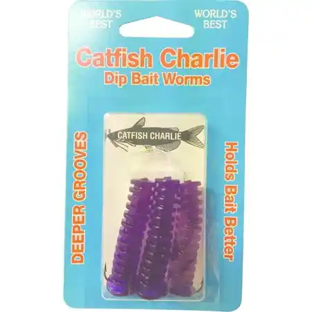 Catfish Charlie Dip Bait Worms - 3 Pack - Purple