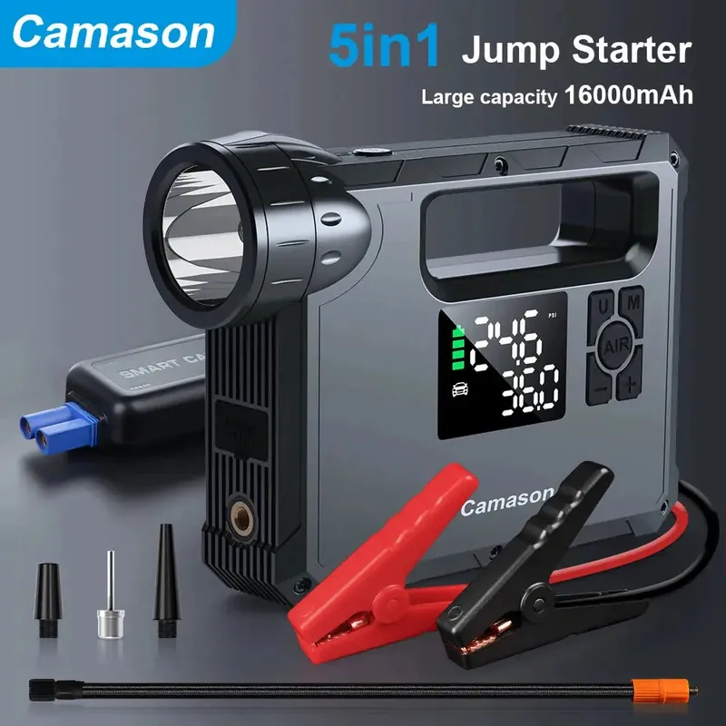 Portable Car 2000A Jump Starter with air Compressor & Flashlight