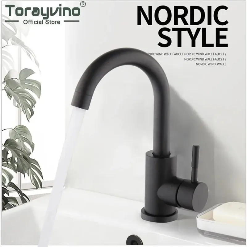 Orayvino Matte Black Modern Basin Sink Deck Mounted Bathroom Faucet Single Lever
