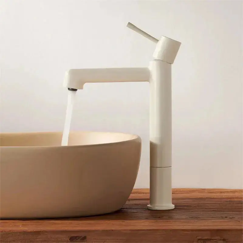 Rotation White Bathroom Faucets Single Hole Tall Basin Sink Faucet