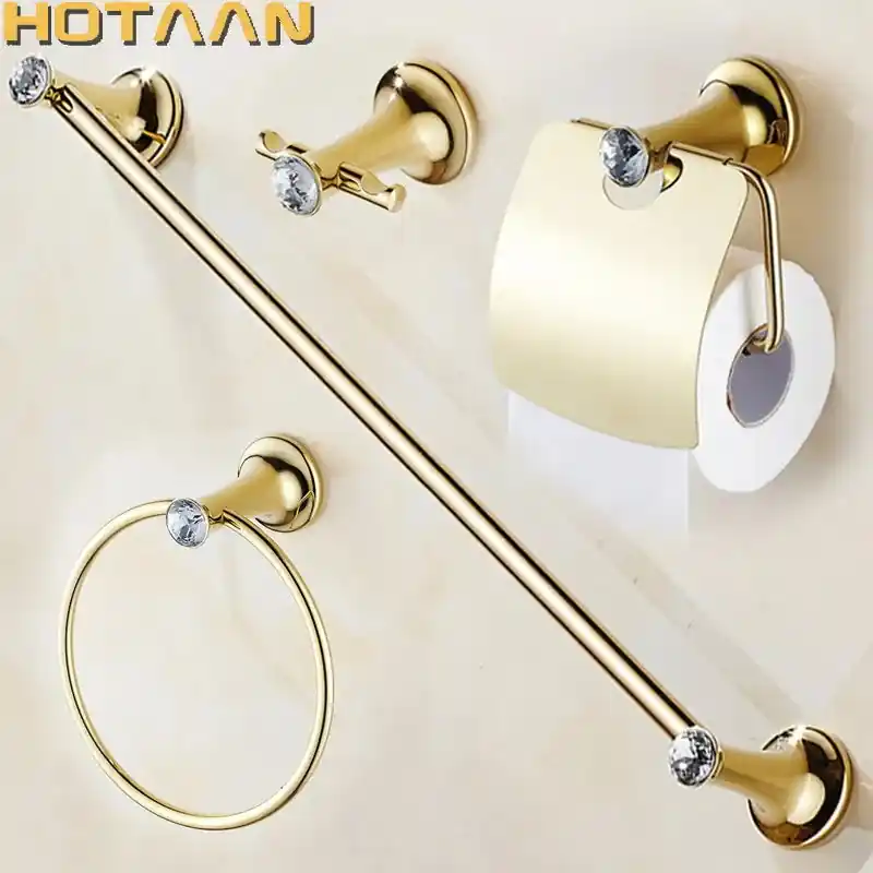 Stainless Steel Gold Color Bathroom Hardware Set Towel Rack Toilet Paper Holder