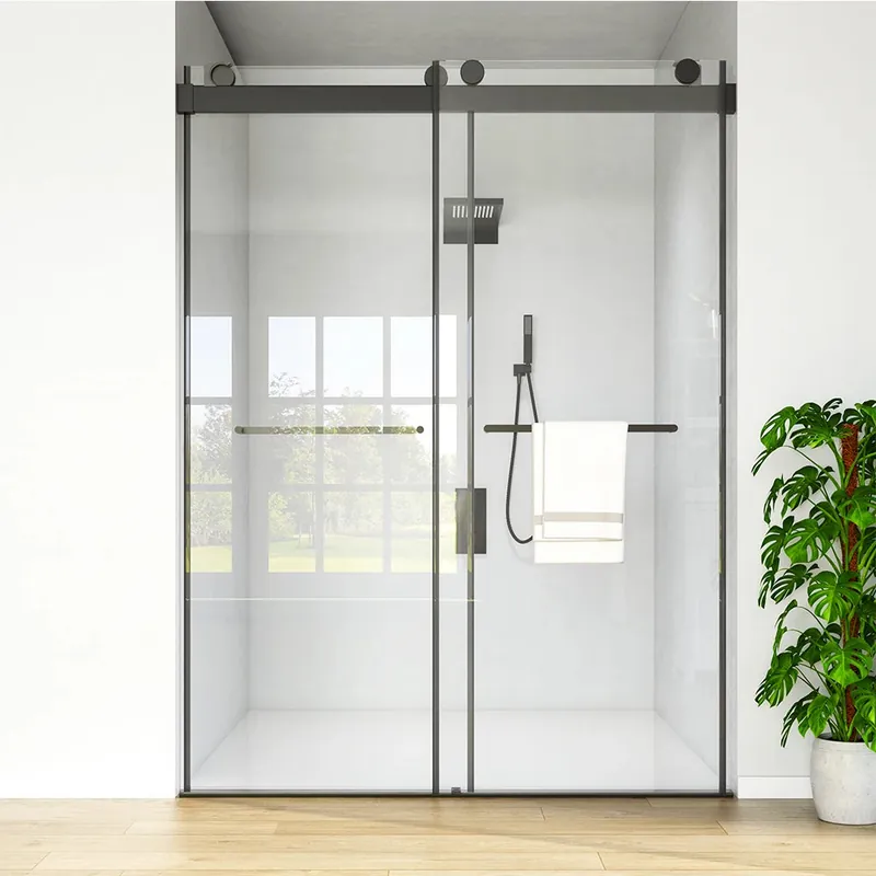 Sliding Frameless Shower Door Matte Black Clear Glass