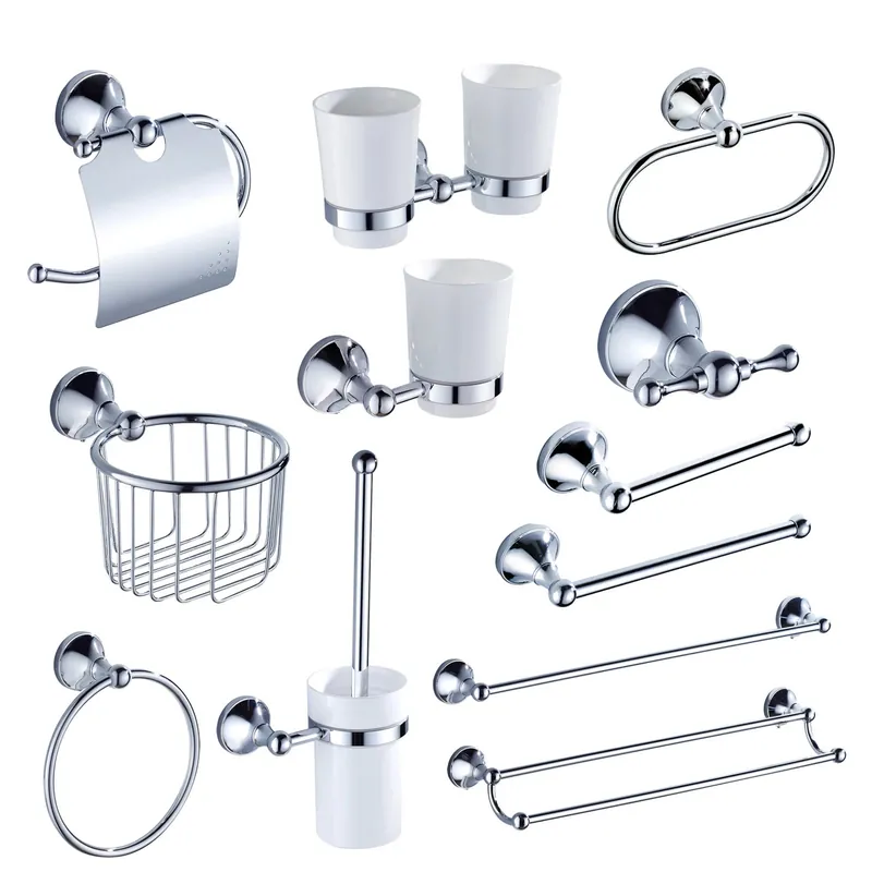 Chrome Bathroom Hardware Set Brass Chrome Double Towel Bar Toilet Brush Shelf