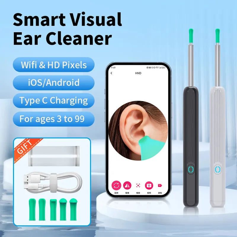 Smart Ear Cleaner with Camera WiFi Connect 6 LED Lights 3.6mm Mini Ear Wax Removal