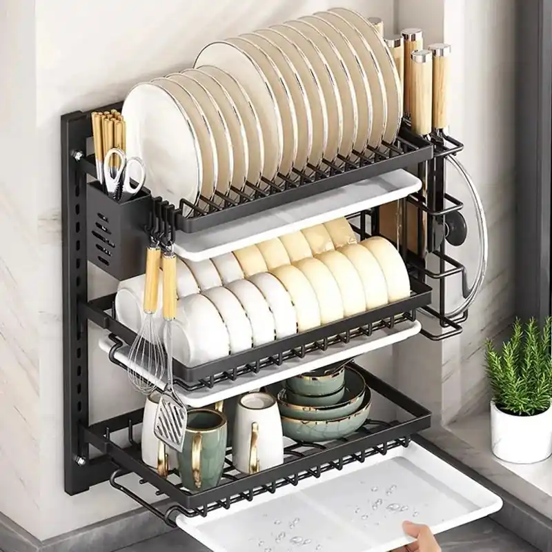 2/3 Layer Kitchen Dish Rack Wall Mounted Multifunctional Storage Rack Wall Modern