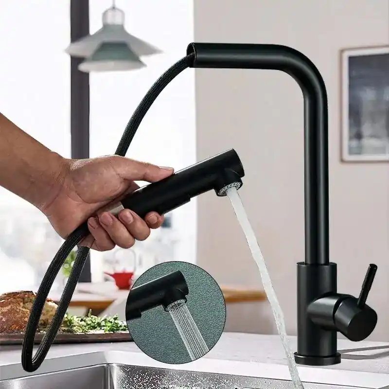 Matte Black Pull Out Kitchen Sink Faucet Two Model Stream Sprayer