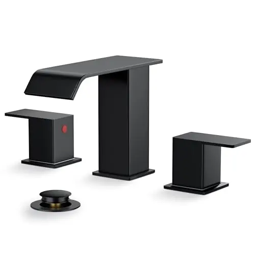 Bathroom Faucets, Black Bathroom Faucet 3 Hole, Waterfall Matte Black Bathroom Faucet
