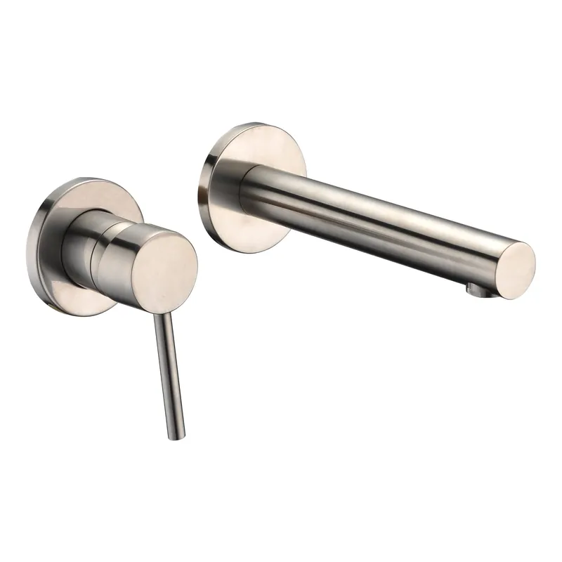 Handle Left-Handed Wall Mount Bathroom Faucet Brushed