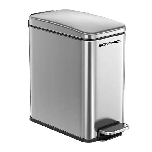 Small Trash Bin with Lid, Slim for Small Spaces, Stainless