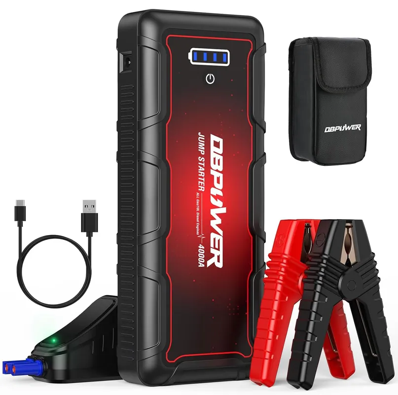 DBPOWER Jump Starter 4000A Peak Quick Charger, LED Light Jump Box
