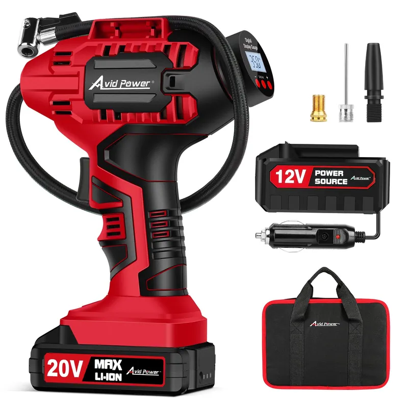 AVID POWER Tire Inflator Portable Air Compressor, 20V Cordless Car Tire Pump, Rechargeable Battery Powered
