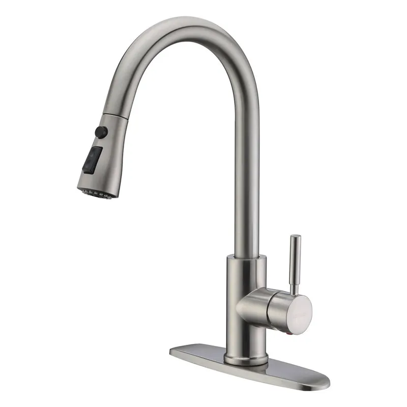 Single Handle High Arc Brushed Nickel Pull Out Kitchen Faucet, Single Level Stainless Steel Kitchen Sink Faucets with Pull Down Sprayer
