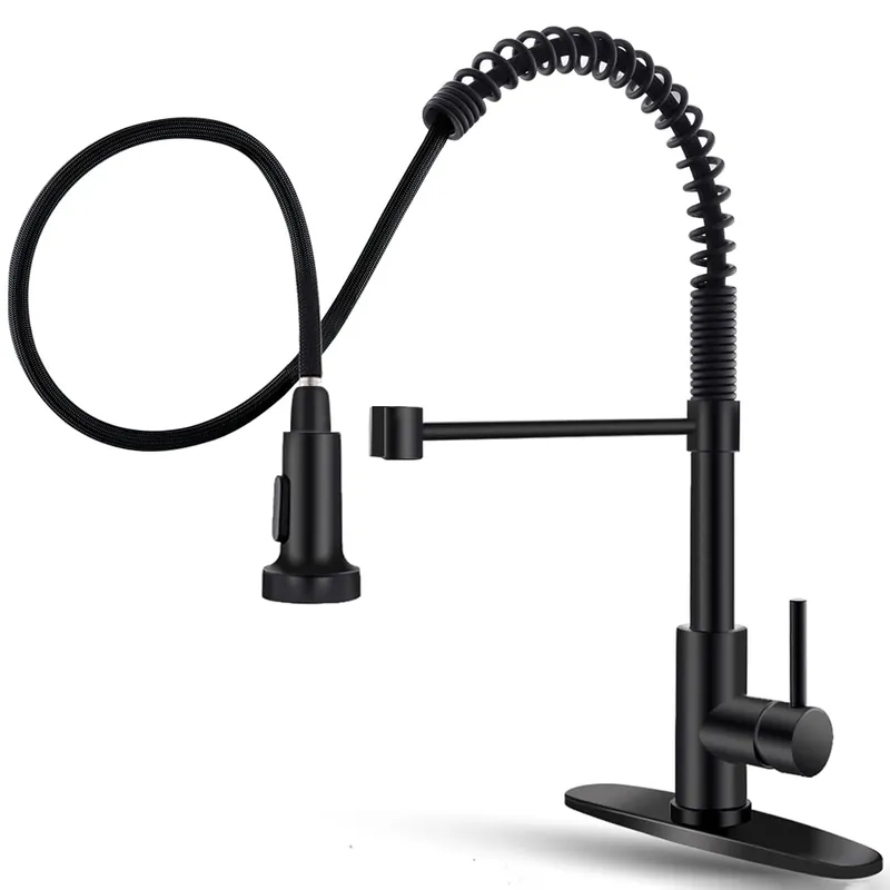 Black Kitchen Faucet with Pull Down Sprayer Stainless Steel Single Handle Pull Out Spring Sink Faucets