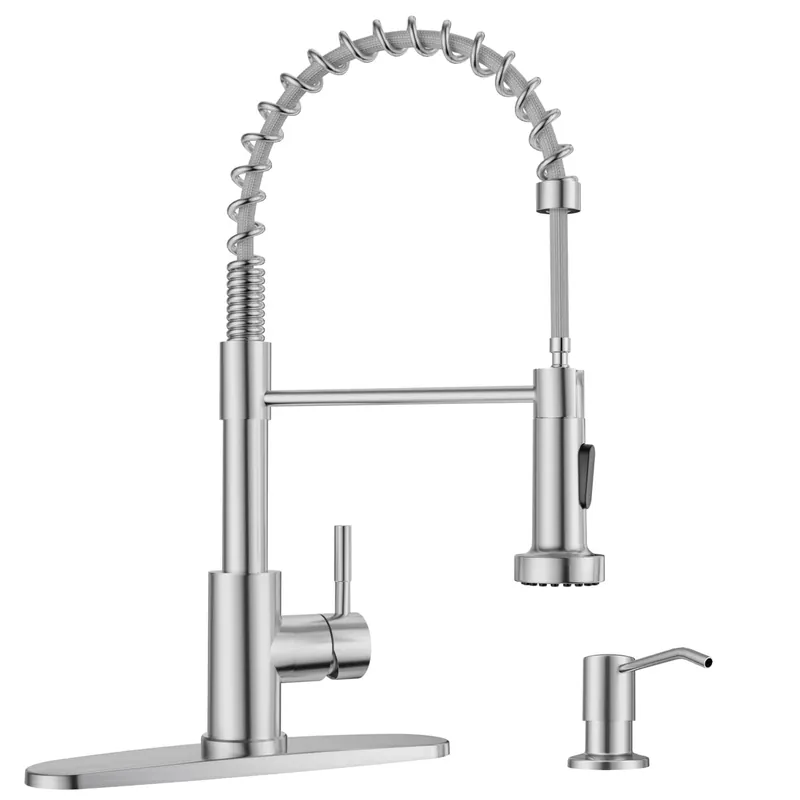 Kitchen Faucet with Soap Dispenser Brushed Nickel, Pull Down Kitchen Faucet