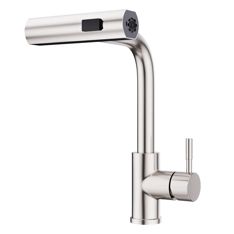 Waterfall Kitchen Faucet with Pull Down Sprayer Brushed Nickel Single Hole Handle Stainless Steel Kitchen Sink Faucets