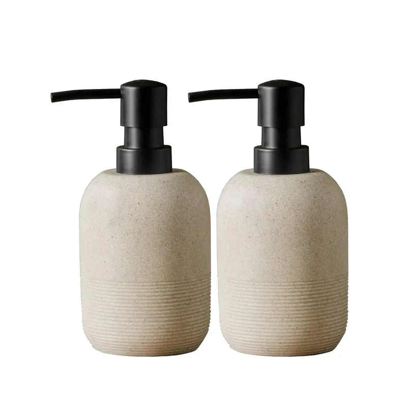 2pcs/Set Beige Hand Soap Dispenser Sets,Resin Liquid Soap Dispenser for Bathroom Countertop,Dish Wash Soap Dispenser for Kitchen-10.6oz.