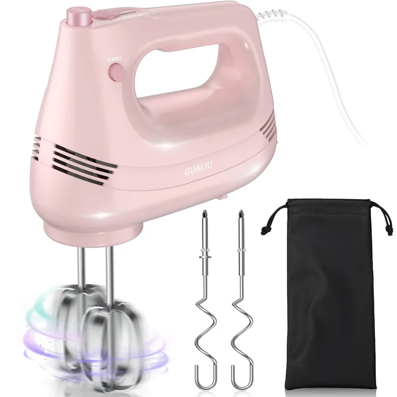 Hand Mixer with Stainless Steel Whisk, Dough Hook Attachment and Storage Bag, Handheld Mixer