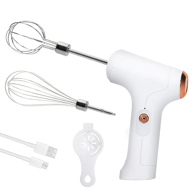 Cordless Hand Mixer, Handheld Electric Whisk with 3 Speed Modes (White)