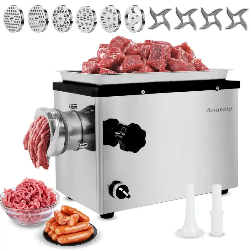 Commercial Electric Meat Grinder 1.8 HP 1300 W with 6 Grinding Plates 4 Blades for Restaurant Hotel 110V